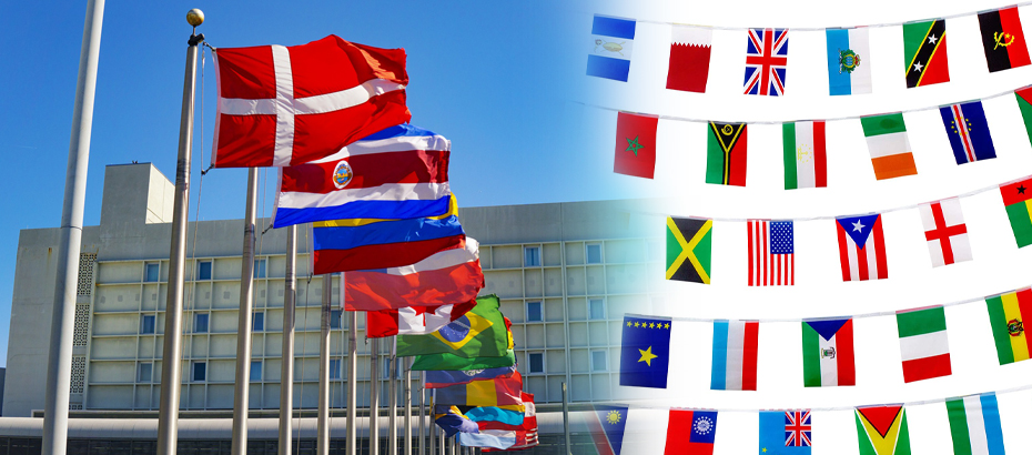 multi-nation-flags-arranged-in-linear-flagpoles